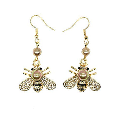 Honey Bee Brooches Crystal Insect Themed Bee Brooch Animal Fashion Shell Pearl Brooch Pin Gold Tone - color: Gold pearl +gold pearl hook