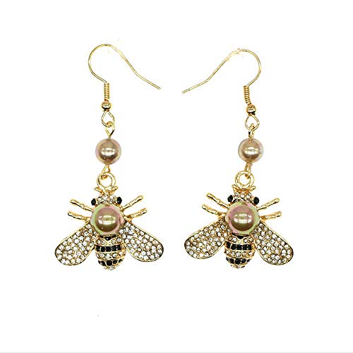 Honey Bee Brooches Crystal Insect Themed Bee Brooch Animal Fashion Shell Pearl Brooch Pin Gold Tone - color: Gold pearl +gold pearl hook