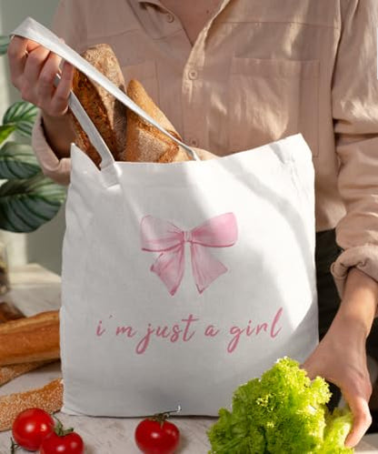 Coquette Bow Bible Canvas Tote Bag for Women Teens Teen Girls, Pink Bow Girls Tote Bag, Coquette Gifts - color: Pink