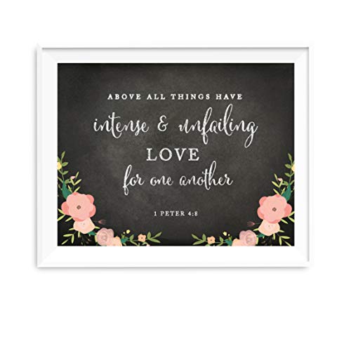 Andaz Press Biblical Wedding Love Quote Wall Art, Chalkboard Floral Roses Print Poster, 8.5x11-inch, Above all things have intense and unfailing love for one another, 1 Peter 4:8, Bible Verse, 1-Pack - color: Biblical Above All Things