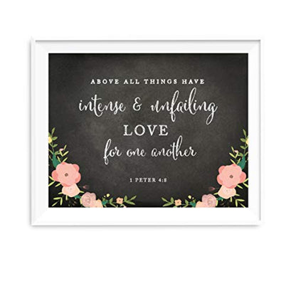 Andaz Press Biblical Wedding Love Quote Wall Art, Chalkboard Floral Roses Print Poster, 8.5x11-inch, Above all things have intense and unfailing love for one another, 1 Peter 4:8, Bible Verse, 1-Pack - color: Biblical Above All Things