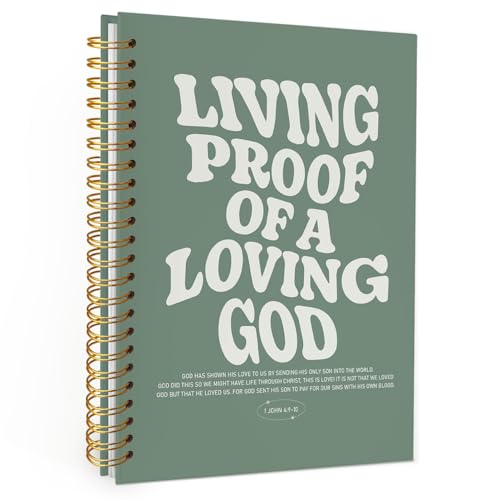 Christian Journal, Bible Study Notebook, Bible Notebooks for Note Taking, Church Hardcover Spiral Notebook for Women Man 5.5x8.3 - Sage Green - color: Living Proof of a Loving God - Green