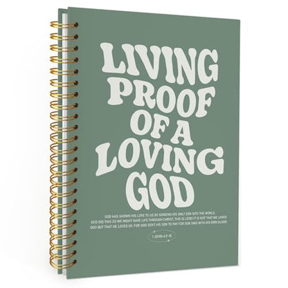 Christian Journal, Bible Study Notebook, Bible Notebooks for Note Taking, Church Hardcover Spiral Notebook for Women Man 5.5x8.3 - Sage Green - color: Living Proof of a Loving God - Green