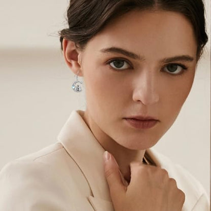Yue Yuan Animal Plant Earrings for Women 925 Sterling Silver Butterfly/Cat/Jellyfish/Shell/Maple Leaf/Cardinal/Celtic Drop Earrings Silver Dangle Jewelry Birthday Anniversary Christmas Gift for Mother Wife - style: Black & White Cat