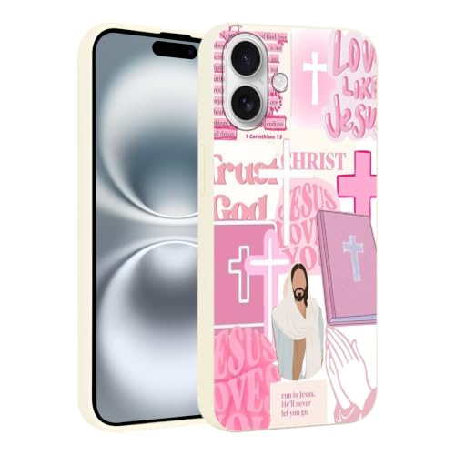 Christian God Phone Case for iPhone 16 6.1", Western Aesthetic Jesus Verse Bible Cross Pattern Design Print Cover for Women Man, Soft TPU Protection for iPhone 16-Pink - color: Jesus-Pink