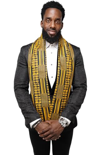 Dupsie's Kente African Print Stole – Made in Africa Black History Month Sash for Church, Choir, School & Cultural Events - color: Black and Gold