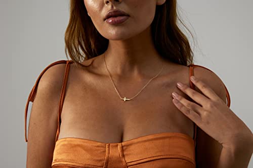 VIROMY Gold Cross Necklace for Women 14K Gold Plated Cute Sidways Cross Pendant Choker Necklaces Simple Trendy Everyday Jewelry for Women - style: Sideways Cross-44CM-Gold
