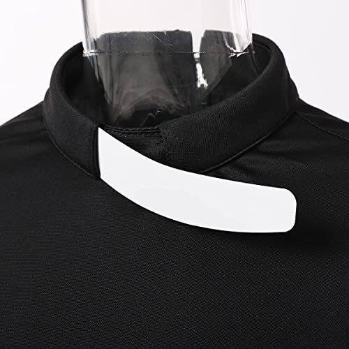 Women's Clergy Shirt Tab Collar Swing Long Sleeve Regular Blouse - color: Black, size: XX-Large
