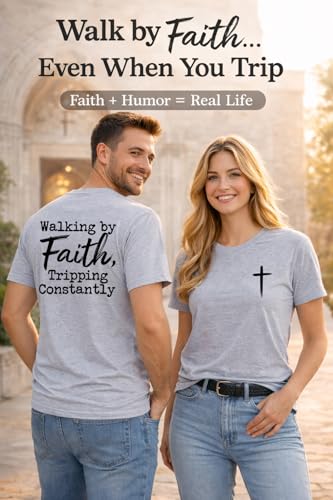Christian Shirts for Men, Faith Tshirts for Women, Walking by Faith Tripping Constantly T-Shirt, Funny Religious Tee - color: Grey, size: Medium