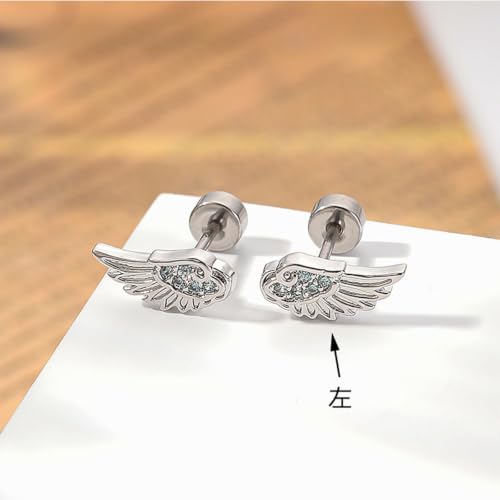 Angel Wing Earrings for Women Statement Flat Back Cartilage Stud Earrings Trendy Angel Wing Helix Piercing Stud Silver Cubic Zirconia Earring Jewelry Accessories - color: Blue