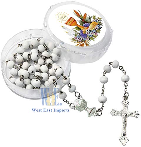 12 PCS White Scented Wood Rosary Favors First Communion Recuerdos