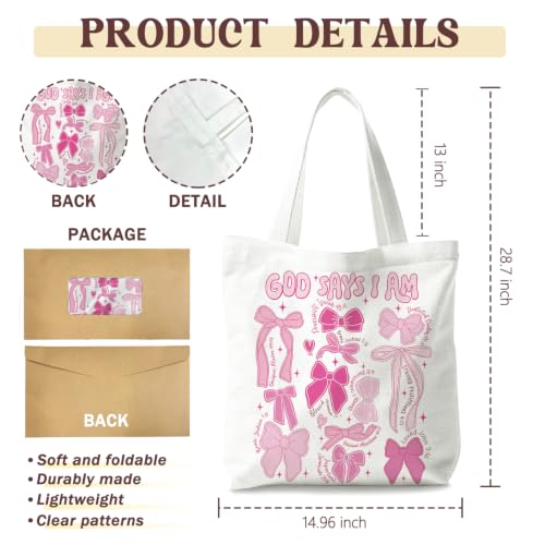 Christian Canvas Tote Bag, Bible Verse Reusable Shopping Bag - color: Pink Bible-4