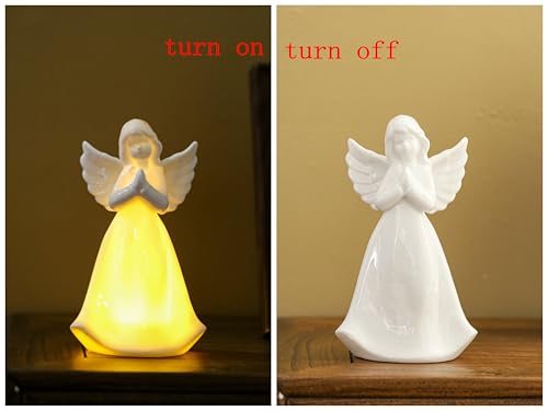 ADAVAS.Y&G Praying Angel Night Light Lighted up Angel Prayer Porcelain Angel Figurine with Lighting, White 7" H - color: Pray