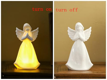 ADAVAS.Y&G Praying Angel Night Light Lighted up Angel Prayer Porcelain Angel Figurine with Lighting, White 7" H - color: Pray