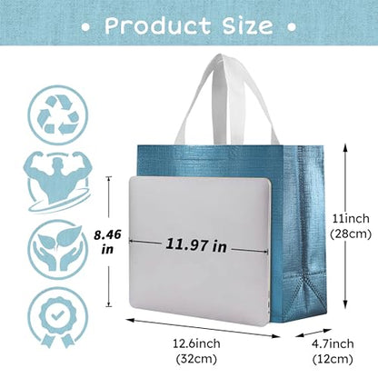 cabzymx 16 Pcs Blue Reusable Gift Bags, Metallic Bling Design Holiday Gift Bags with Handles & Bases, Non-woven Goodie Bag Bulk for Birthday, Wedding, Parties, Graduation- 12.6x4.7x11 In - color: Blue, size: 1 Count (Pack of 16)