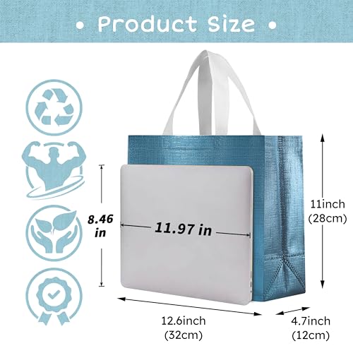 cabzymx 25 Pcs Blue Reusable Gift Bags with Metallic Design, Non-woven Gift Bag Bulk with Handles, Glossy Party Bags for Wrapping Gifts, Birthday, Wedding, Parties, Graduation-12.6x4.7x11 In - color: Blue, size: 1 Count (Pack of 25)