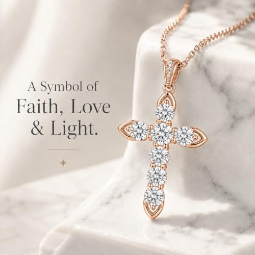 Cross Necklace 18k Gold Plated Christian Faith Jewelry Gift for Women - color: Cross-Rose Gold