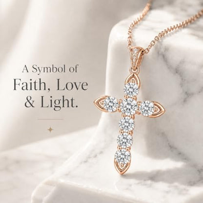 Cross Necklace 18k Gold Plated Christian Faith Jewelry Gift for Women - color: Cross-Rose Gold