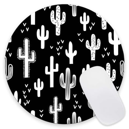 Round Mouse Pad, Black White Cactus Succulent Customized Premium-Textured Mouse Mat,Washable Mousepads with Cloth, Non-Slip Rubber Base Small Mousepad, 7.9×7.9×0.12 inches - color: Black White Cactus Succulent