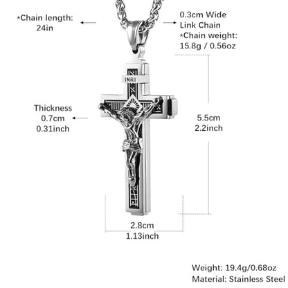 HZMAN Catholic Jesus Christ INRI Cross Crucifix Pendant Necklace for Men - color: Silver