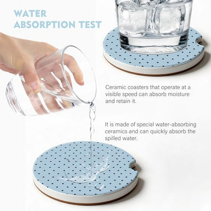 2 Pack Car Coasters for Cup Holders, Cute Car Accessories Interior (Blue Polka Dots) - color: Blue Polka Dots