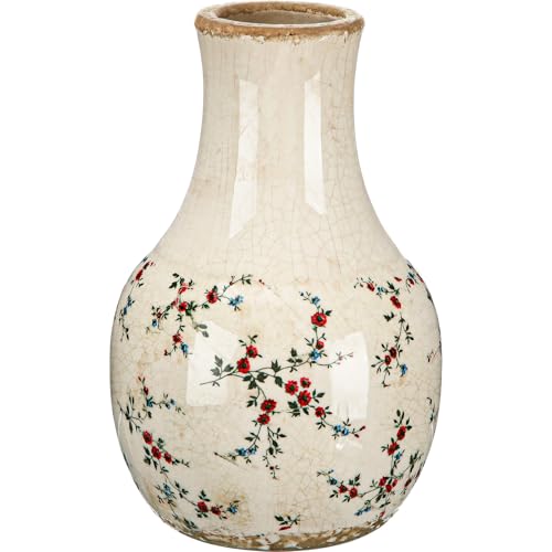 LemonRoad Vintage Ceramic Flower Vase 5.7 Inch Chinoiserie Ice Cracked Glaze Porcelain Vase Rustic Ceramic Large Centerpieces for Home Table Living Room Bookshelf Office(Rose Style) - style: Rose Style