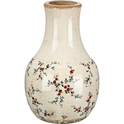 LemonRoad Vintage Ceramic Flower Vase 5.7 Inch Chinoiserie Ice Cracked Glaze Porcelain Vase Rustic Ceramic Large Centerpieces for Home Table Living Room Bookshelf Office(Rose Style) - style: Rose Style