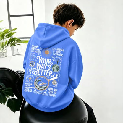 Boys Your Way Better Christian Hoodie Kids Faith God Sweatshirt - color: Blue, size: 13-14 Years