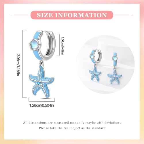 925 Sterling Silver Cute Animal Unique Huggie Hoop Earrings for Women - color: Blue Starfish