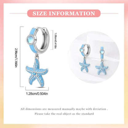 925 Sterling Silver Cute Animal Unique Huggie Hoop Earrings for Women - color: Blue Starfish