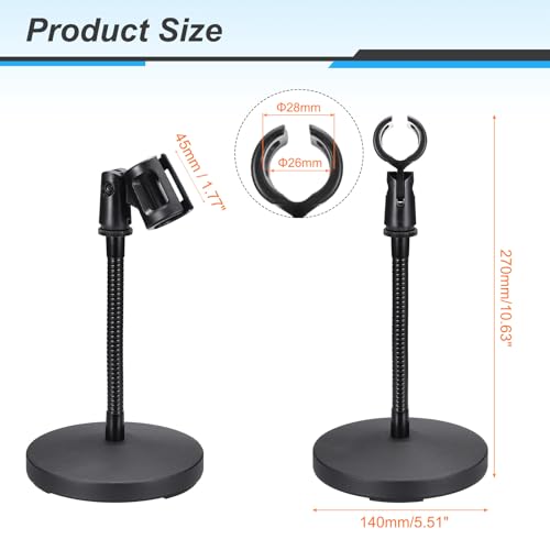 MECCANIXITY Gooseneck Tabletop Microphone Stand 140x270x185mm Adjustable Mic Holder Flexible Wireless Mic Clip Adapter with Weighted Base for Handheld Mics - size: 140x270x185mm