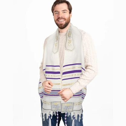 Tallit Prayer Shawl with Bag, Soft Fabric 70"x 20" Tallit Prayer Cloth Israel for Men & Women - color: Purple