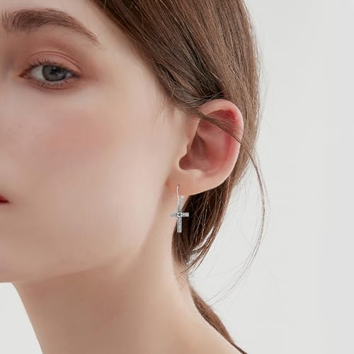 925 Sterling Silver Sunflower/Rose/Plumeria/Hibiscus/Mushroom Cross Earrings for Women Hawaiian Flower/Butterfly Cross Dangle Drop Earrings Jewelry Faith Christian Gift for Her Daughter Wife Girlfriend - style: Hibiscus