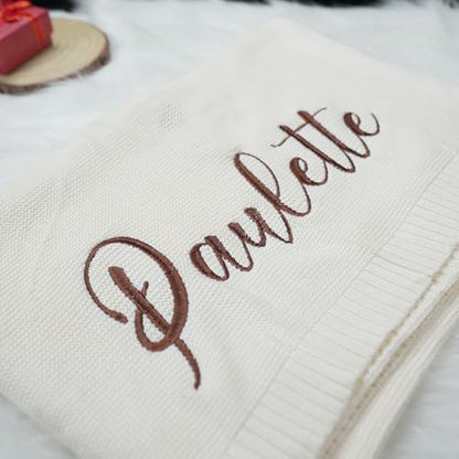 IZI POD Personalized Knit Baby Blanket, Embroidered Name Nursery Blanket, Cotton Knit Stroller Blankets, Gift for Baby, Birthday - Style 4 - color: Custom 1