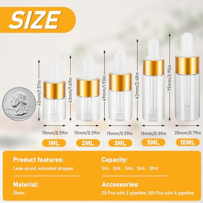 20 Pack 1ml Mini Dropper Bottle for Cuticle Oil - size: 1ml
