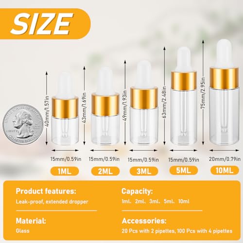 20 Pack 2ml Mini Dropper Bottle for Cuticle Oil - size: 2ml