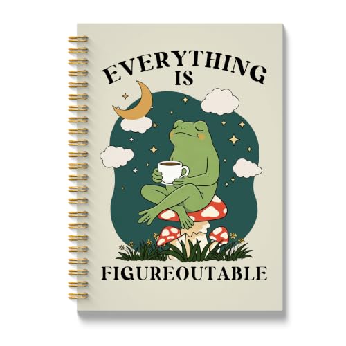 JMICTUB Everything Is Figureoutable Frog Inspirational Spiral Notebook 5.5x8.3, Mental Health Frog Coffee Hardcover Lined Journal - color: Spiral notebook-09