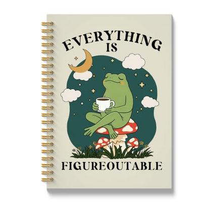 JMICTUB Everything Is Figureoutable Frog Inspirational Spiral Notebook 5.5x8.3, Mental Health Frog Coffee Hardcover Lined Journal - color: Spiral notebook-09