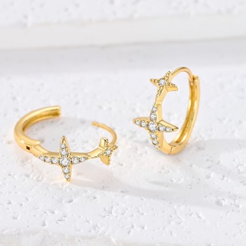 LAZA 925 Sterling Silver Earrings for Women Huggies Hoop Gold Earrings - color: Gold Star Earrings