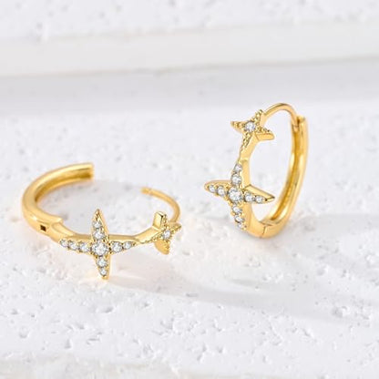LAZA 925 Sterling Silver Earrings for Women Huggies Hoop Gold Earrings - color: Gold Star Earrings