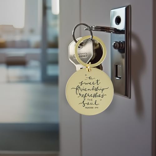 Christian Art Gifts Metal Inspirational Scripture Keychains for Men & Women: Round Sturdy Multicolor Encouraging Keyrings - color: Sweet Friendship/Pink Floral & Gold