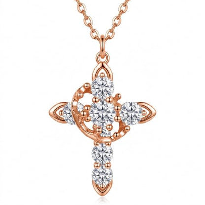 Cross Necklace 18k Gold Plated Christian Faith Jewelry Gift for Women - color: Crown-Rose Gold