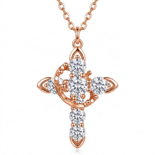 Cross Necklace 18k Gold Plated Christian Faith Jewelry Gift for Women - color: Crown-Rose Gold