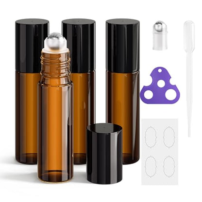 ULG Roll on Bottles 10ml Amber Glass Empty Bottles 4 Piece for Oils - color: Amber, size: 4-Pack