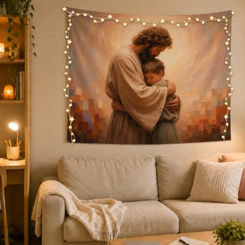 MOLYUB Christian Tapestry for Boys Room Bedroom Nursery 50x60 - color: Jesus Embracing a Boy