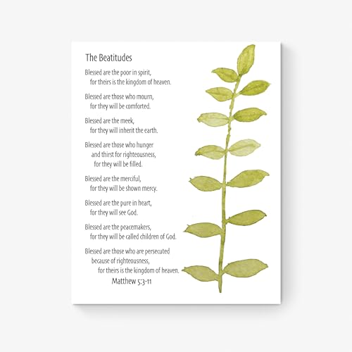 The Beatitudes Bible Verse Artwork| Matthew 5:3–11 | Green Watercolor Plant Illustration | Christian Wall Decor | Unframed Giclée Print | Scripture Poster | Home Decor | Religious Art Print (16x20) - color: GreenPlant, size: 20"L x 16"W