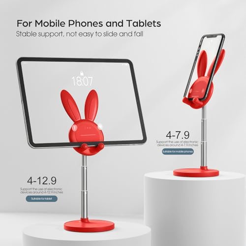 OATSBASF Cute Bunny Phone Stand Adjustable Phone Holder for Phones - color: Red