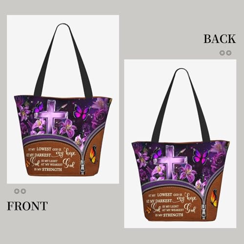Tote Bag For Women, Tote Bag With Zipper Large Shoulder Bag For Women Travel, Work, Office, College, Nursing - color: Bible Cross