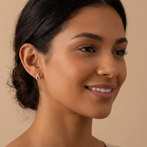 Dainty CZ Stud Hoop Earrings for Women, 14K Gold Plated Hypoallergenic Jewelry, Fashion Daily Wear Accessory, Birthday Gifts for Women - color: Gold