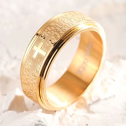 King Will 8mm Black/Gold/Silver Prayer Stainless Steel Ring - color: gold